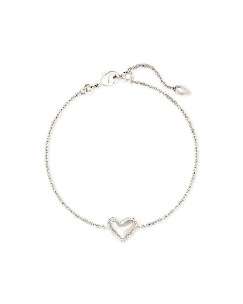 Kendra Scott Ari Heart Link Chain Bracelet for Women, Fashion Jewelry, Rhodium-Plated, Ivory Mother of Pearl - Image 1
